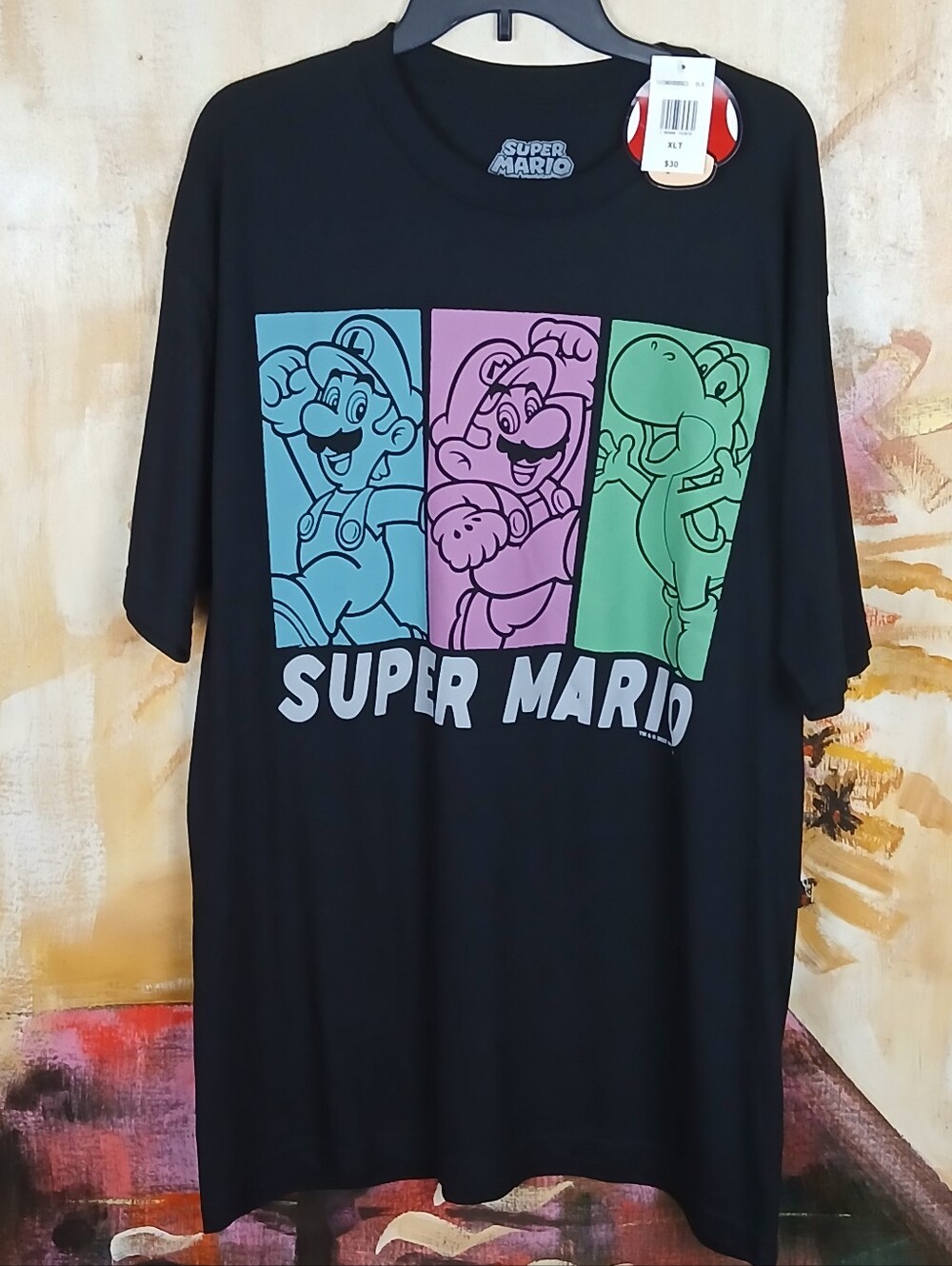 Super Mario Luigi Yoshi Black Tee XLT 2XLT 4XLT
